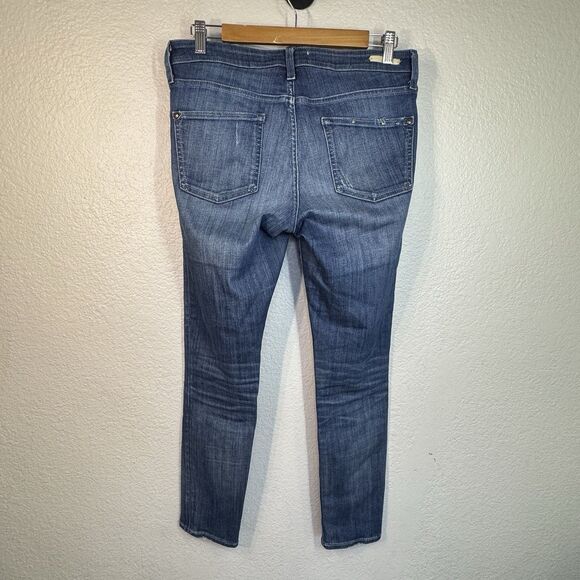 Anthro Pilcro Jeans Fit Stet Distressed Patch 28” Inseam Medium Wash Women 29 - Picture 2 of 8